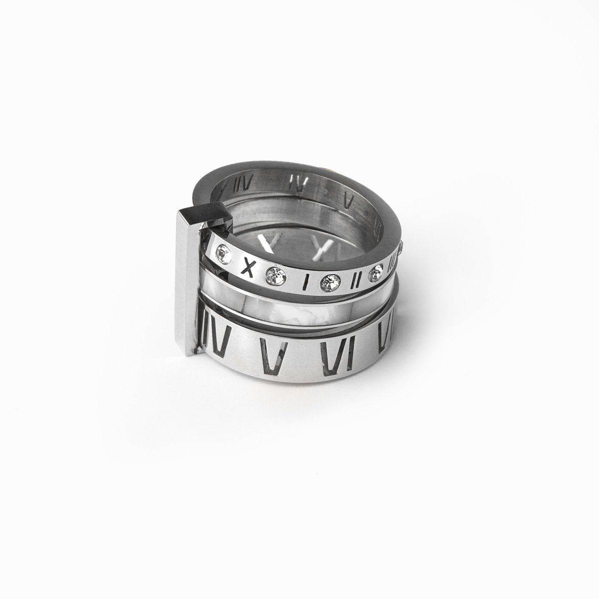 Ring Triple Band Roman Numeral 18K Gold Plated