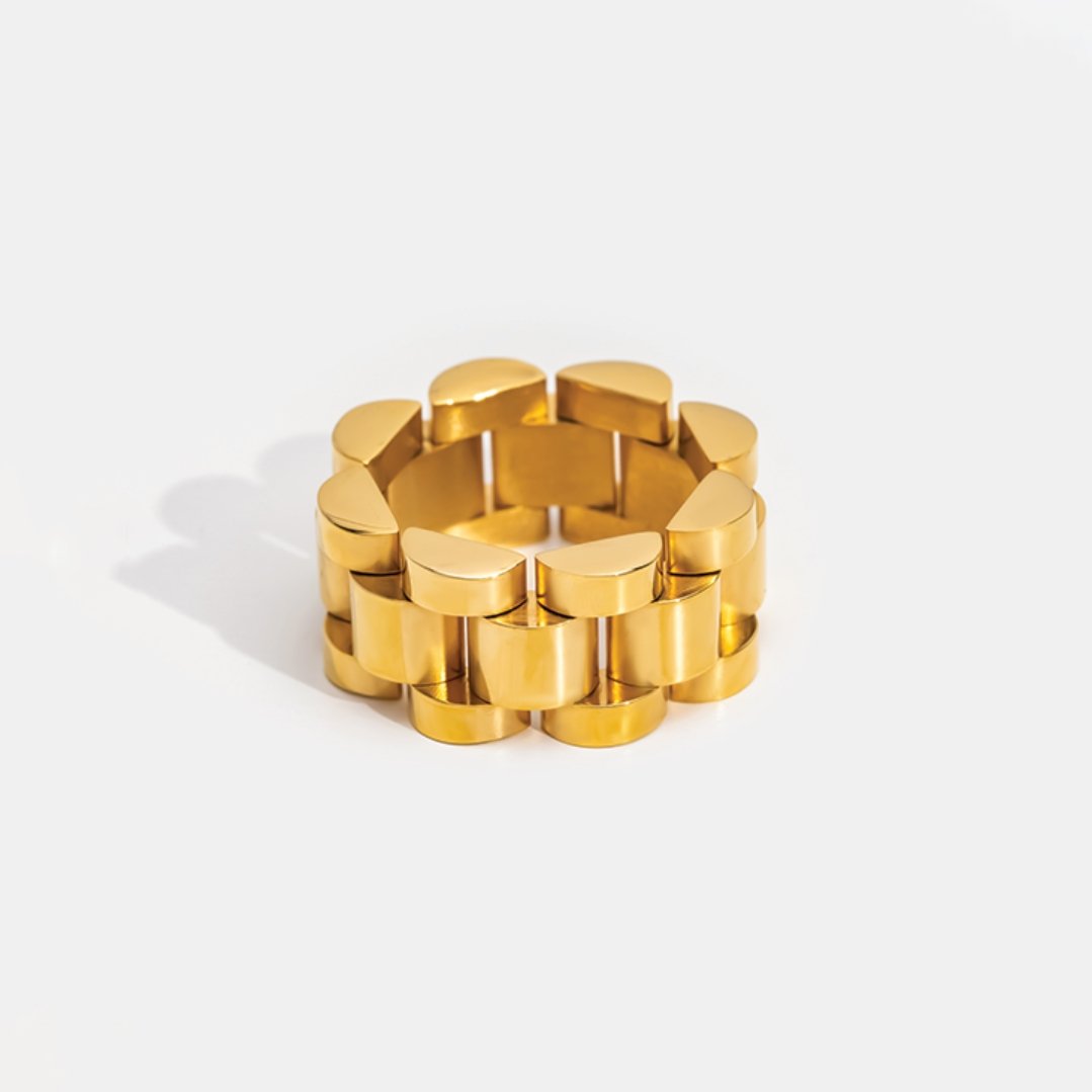 Ring Beauty Wide Links Minimalist 18K Gold Plated