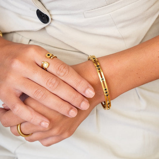 Bracelet Black Studs 18K Gold Plated