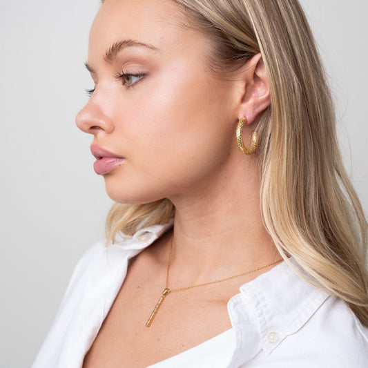 Texture Hoop Earring 18K Gold Plated
