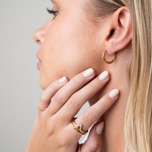Textured Hoop Earring 18K Gold Plated