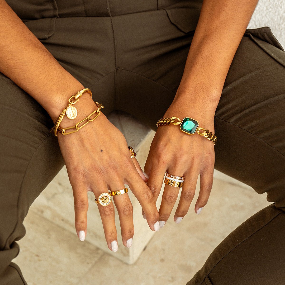 Ring Triple Band Roman Numeral 18K Gold Plated