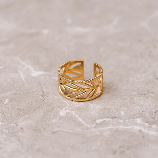 Adjustable Botanical Ring 18K Gold Plated