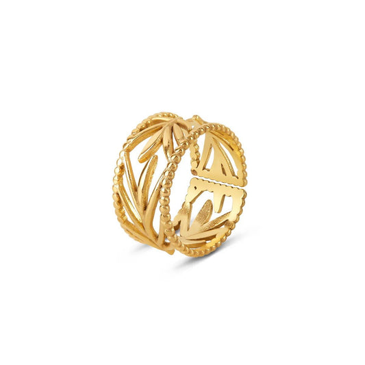 Adjustable Botanical Ring 18K Gold Plated