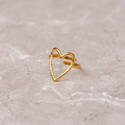 Adjustable Hollow Heart Ring 18K Gold Plated