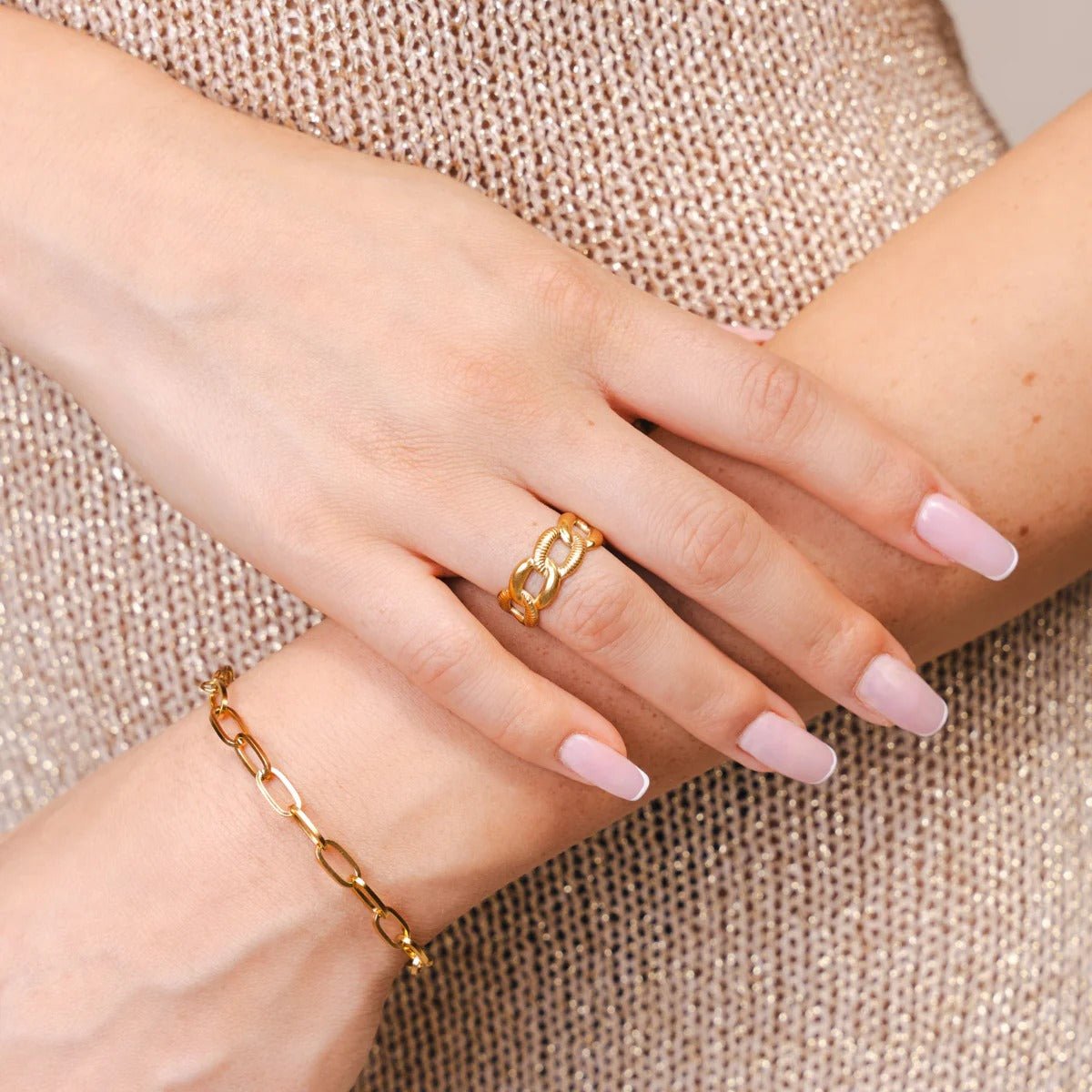 Ring Chain Bold Adjustable 18K Gold Plated