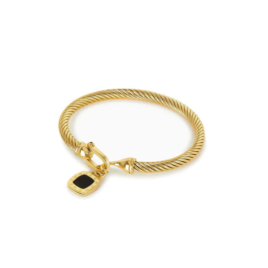 Square Onyx Pendant Bracelet 18K Gold Plated