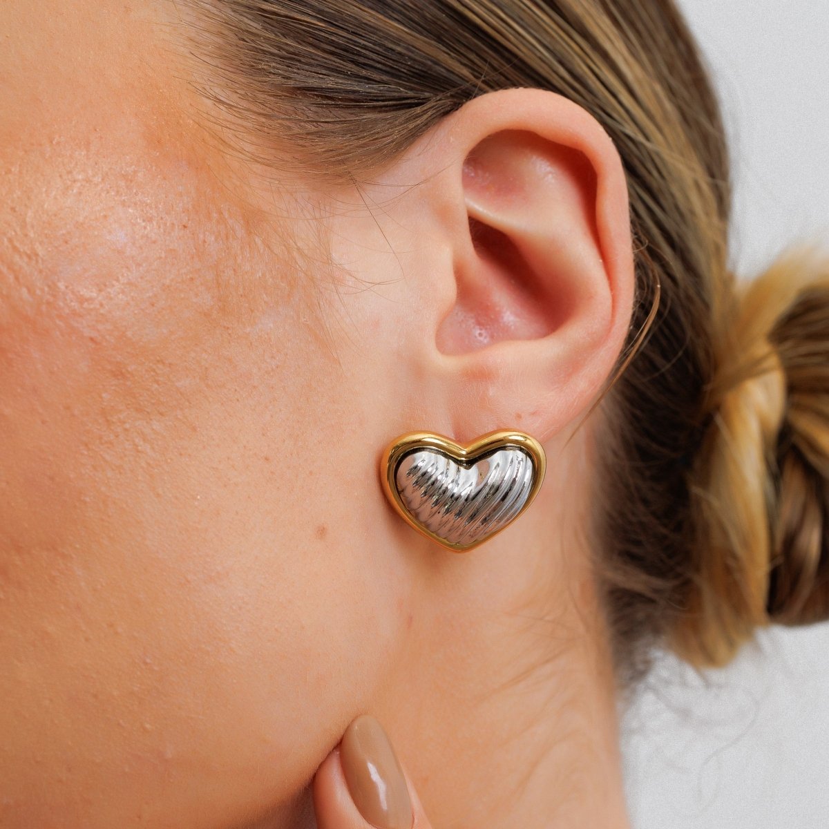 Earring Heart Contorno with Mixed Gold and Silver Finish