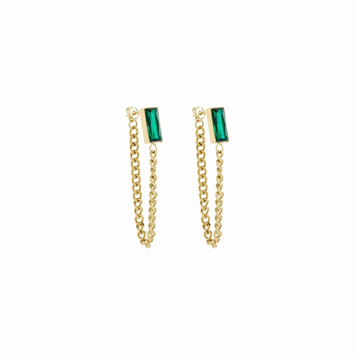 Earring Elisabeth Emerald Zirconia Chain 18K Gold Plated