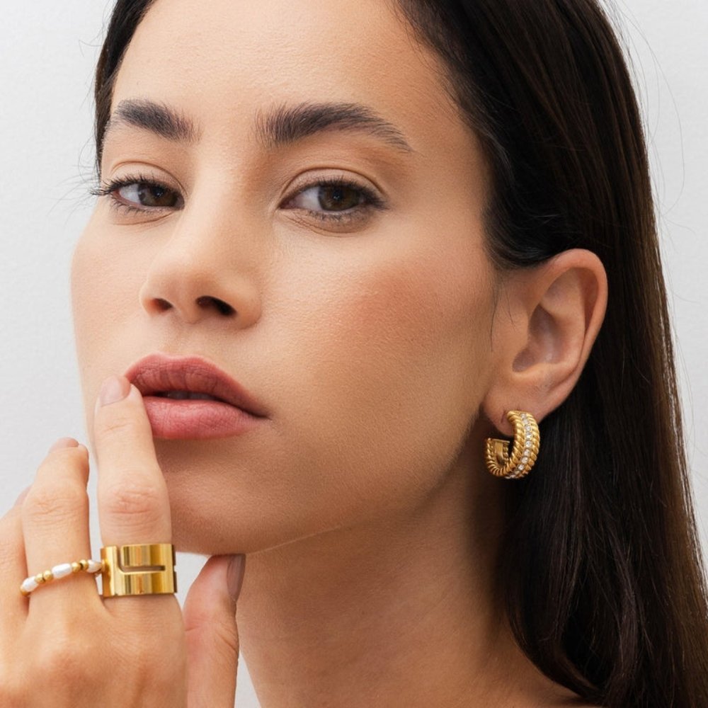 Date Hoop Earring 18K Gold Plated