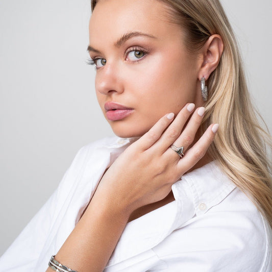 Texture Hoop Earring - Silver