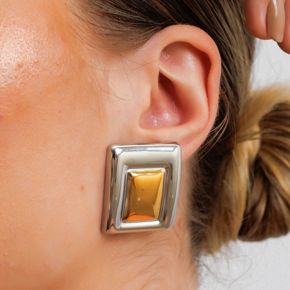 Geometric Earring with Mixed Gold and Silver Finish