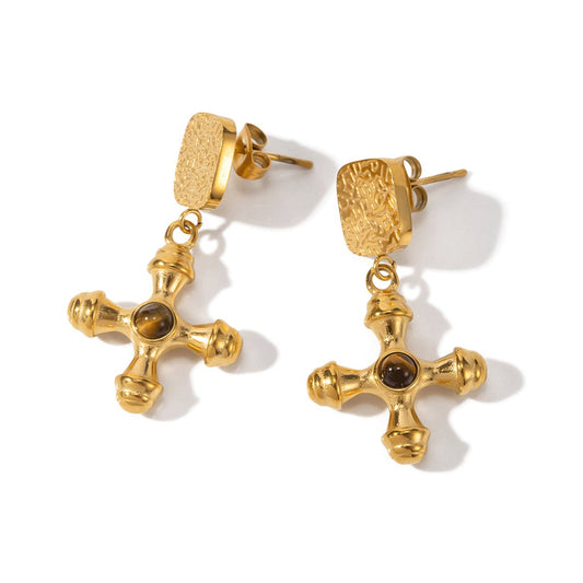 Tiger Eye Earring 18K Gold Plated