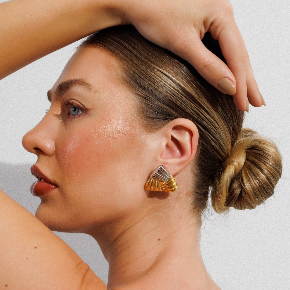 Earring Triad Shine with Mixed Gold and Silver Finish