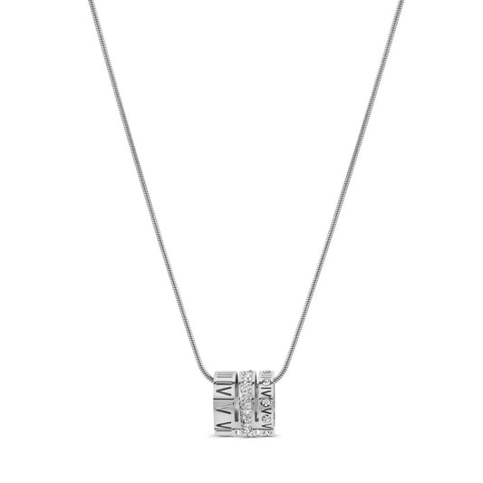 Triple Band Roman Numeral Necklace - Silver