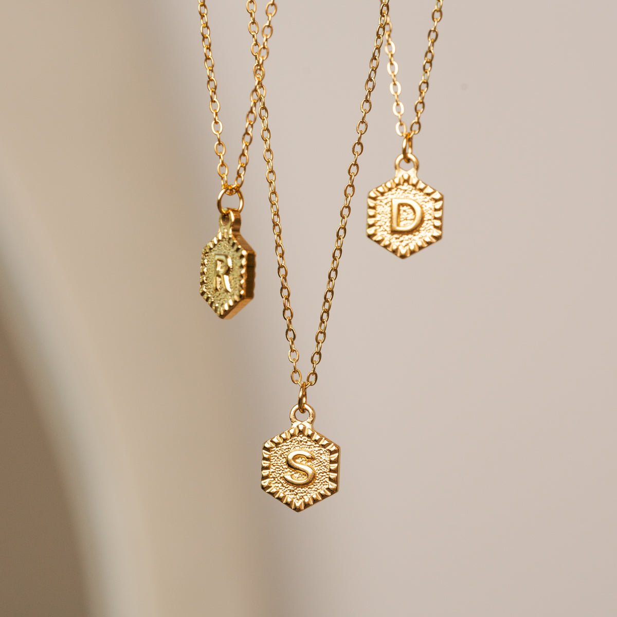 Necklace Letter Initial Hex 18K Gold Plated