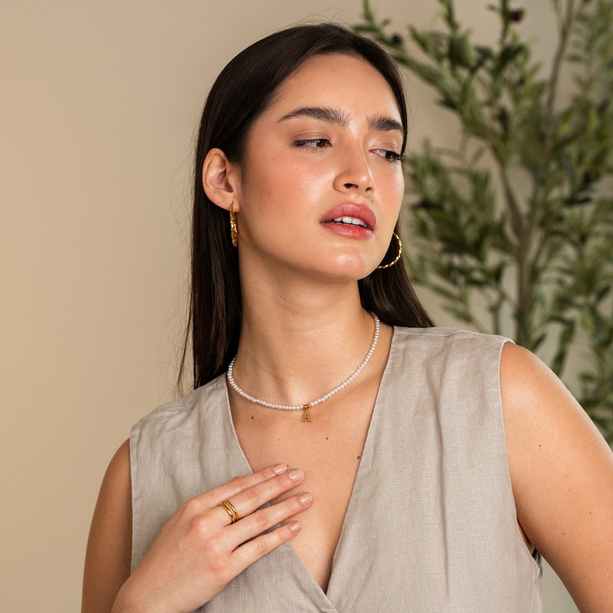 Necklace Letter Initial Pearl 18K Gold Plated