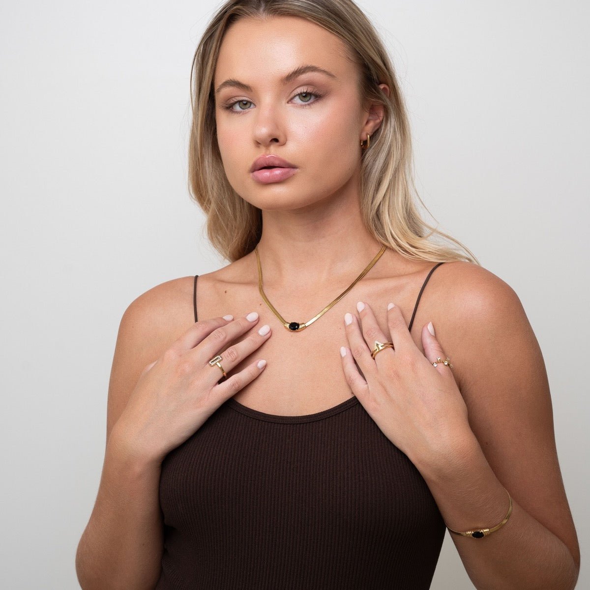Necklace Mesh Onyx Stone 18K Gold Plated