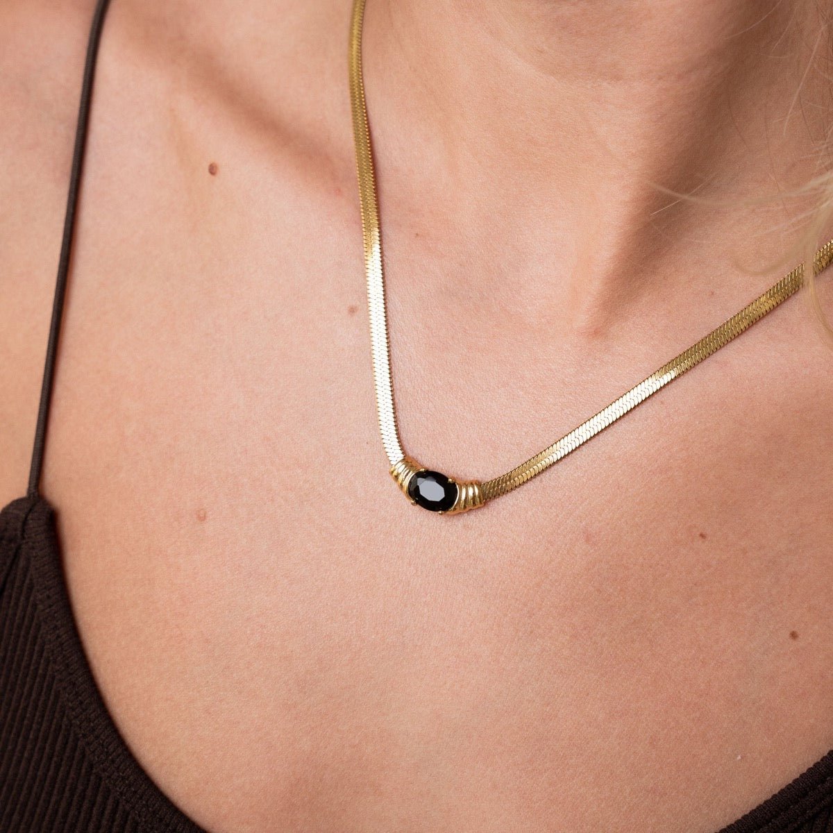 Necklace Mesh Onyx Stone 18K Gold Plated