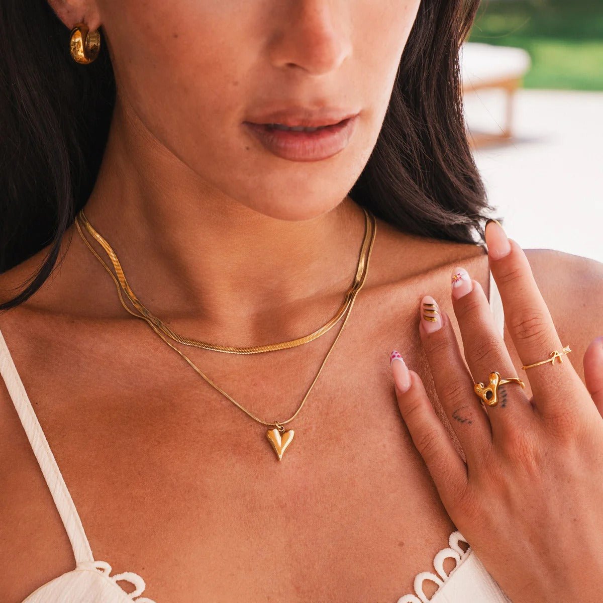 Necklace Mixes Heart Carved 18K Gold Plated