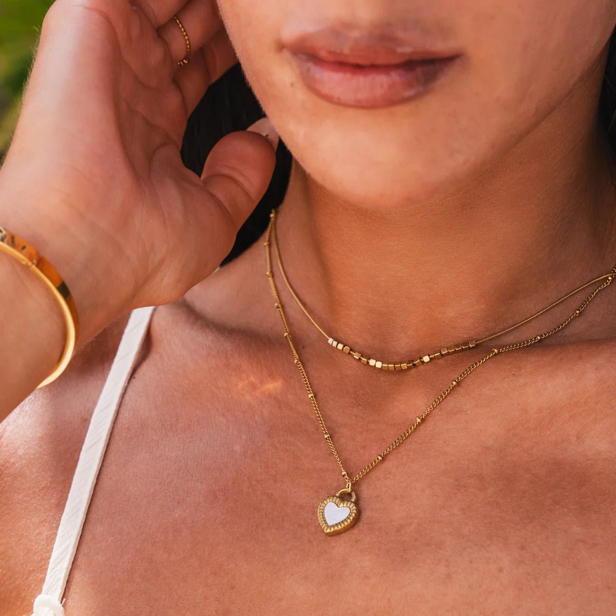Mixes Heart Marbled Necklace 18K Gold Plated