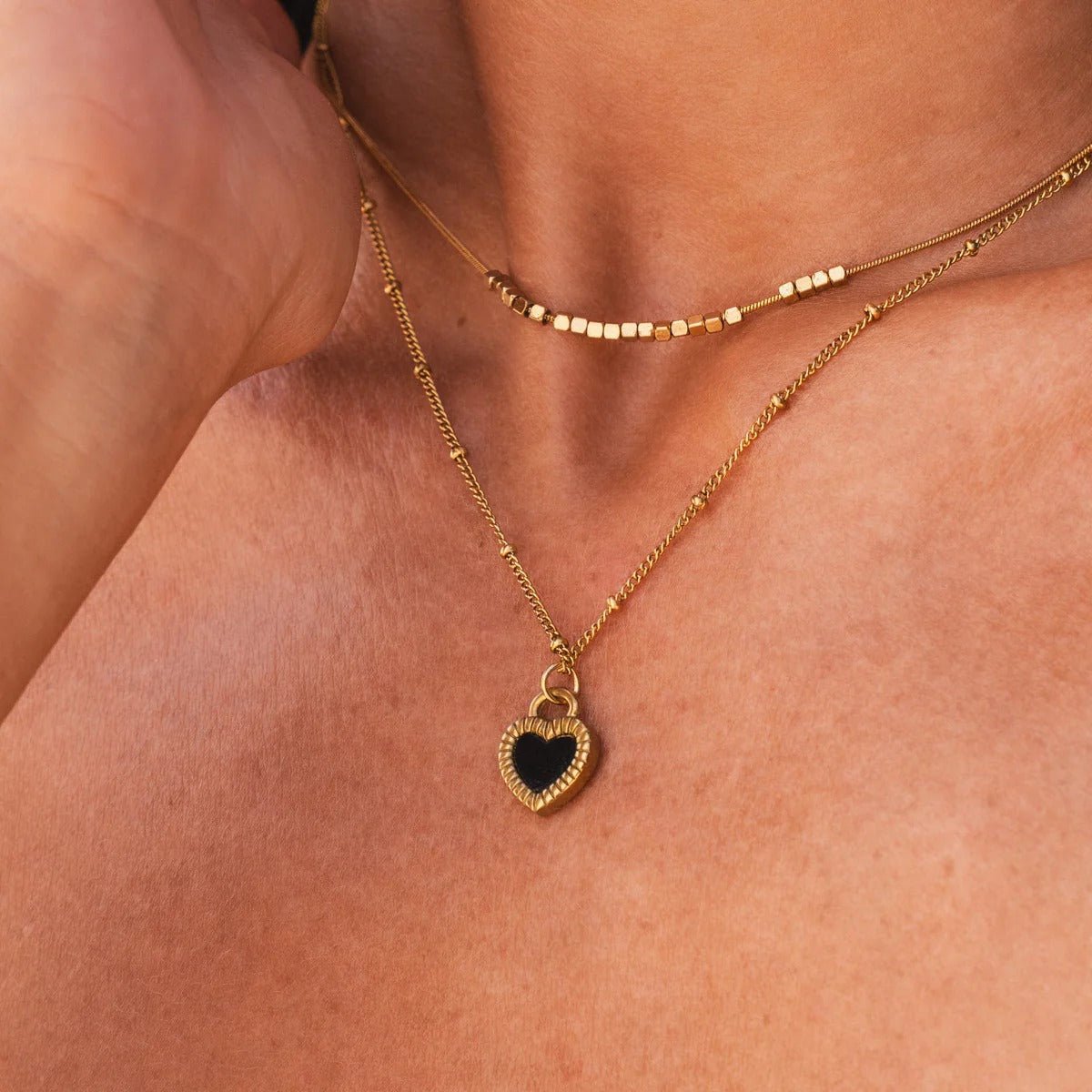Mixes Heart Marbled Necklace 18K Gold Plated