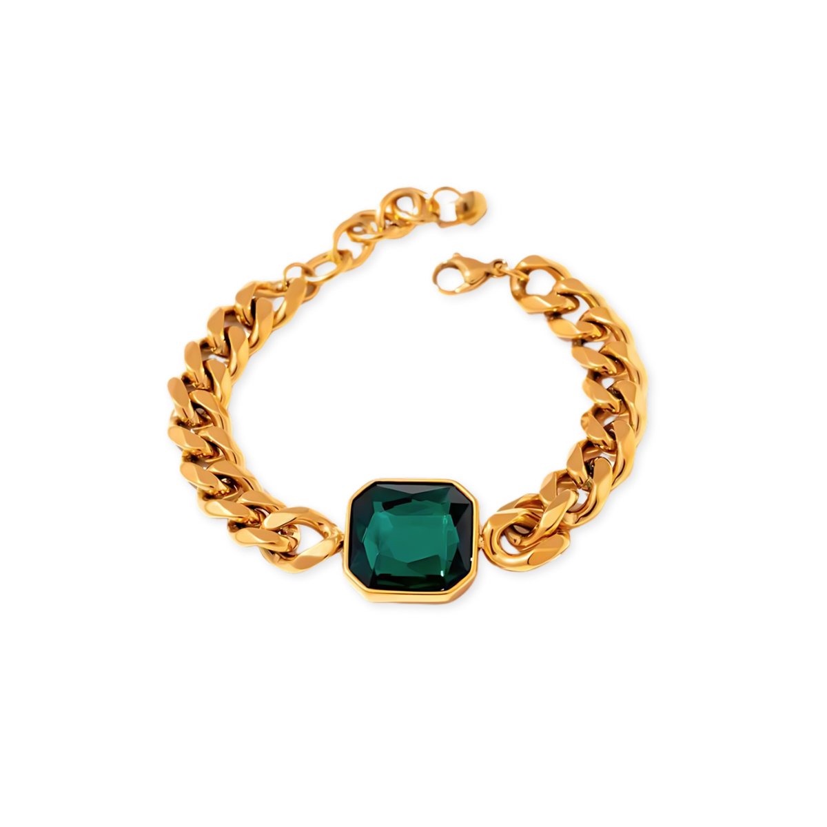 Rich Emerald Green Stone Bracelet 18K Gold Plated