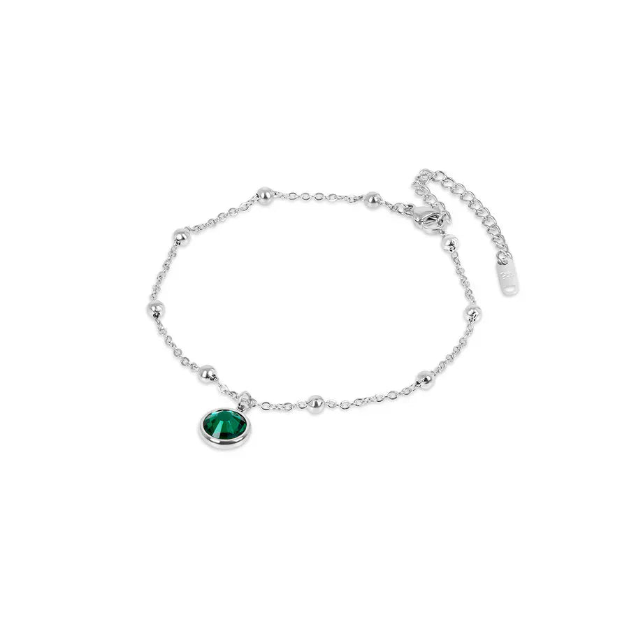 Emerald Pendant Anklet - Silver